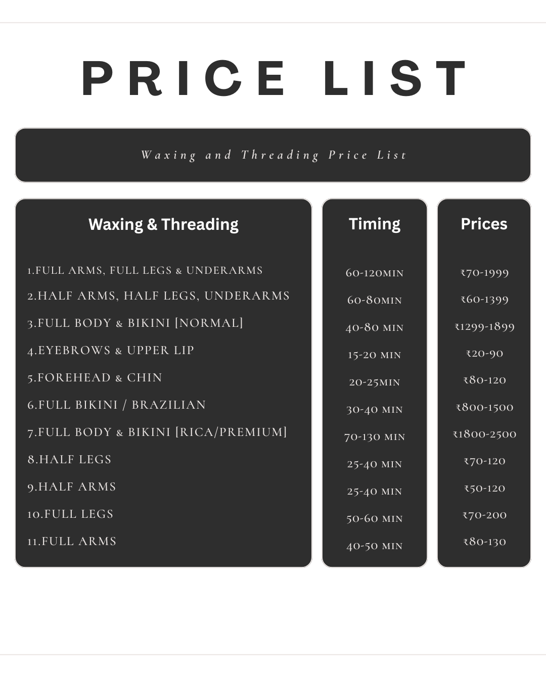 Beauty Salon Price List Instagram Post